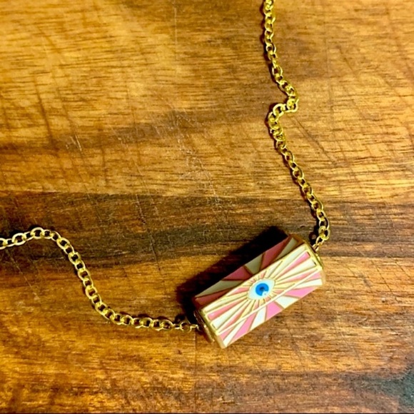 Evil Eye Charm Necklace in Pink White and Gold 18k GF Chain - Picture 2 of 7